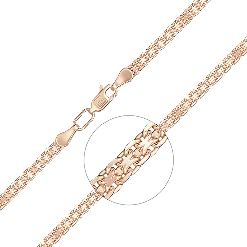 Браслет из красного золота с алмазной гранью (плетение «Бисмарк двойной якорь») 22-2003-080-1110-17