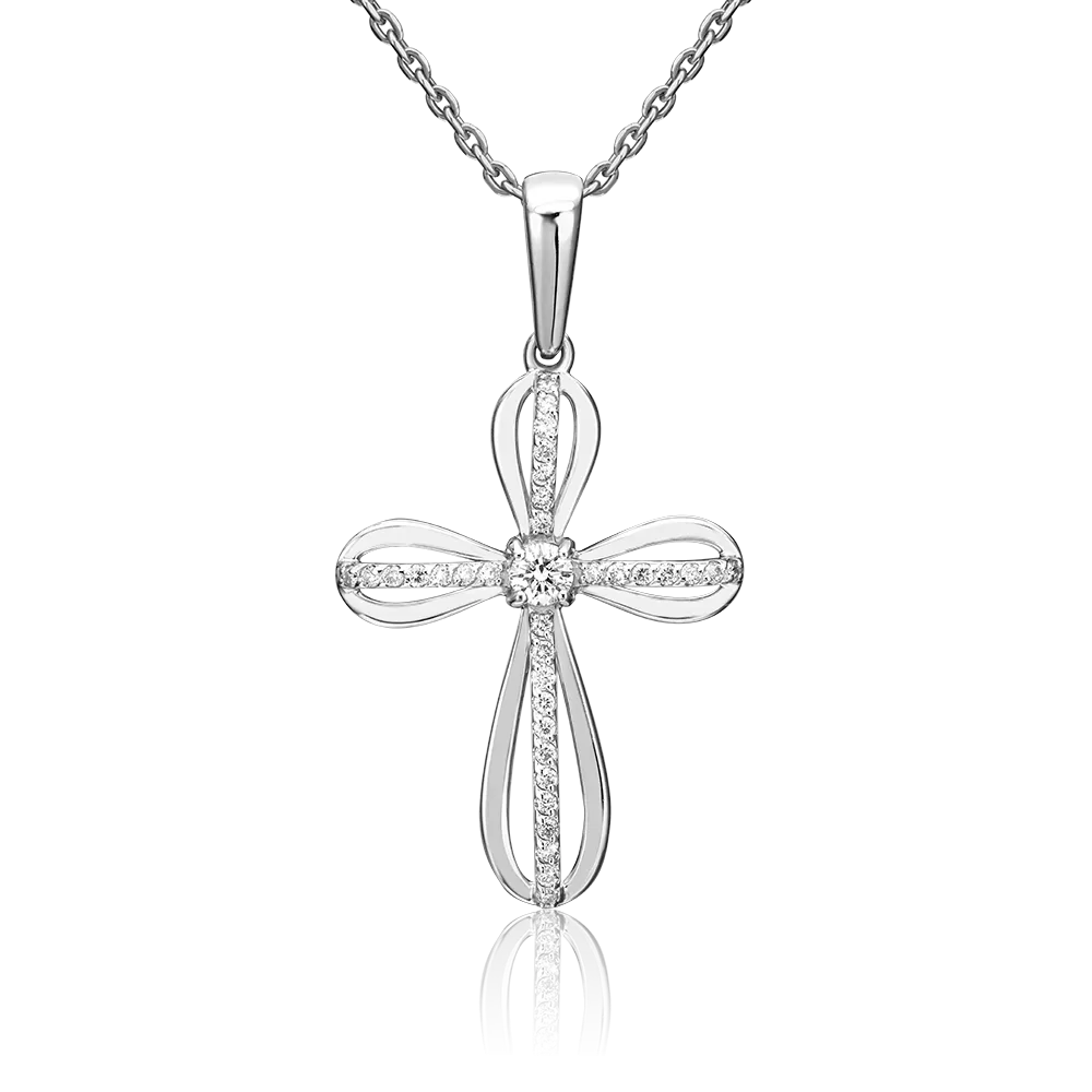 Декоративный крест из белого золота с бриллиантами 03-0417-00-101-1120-30