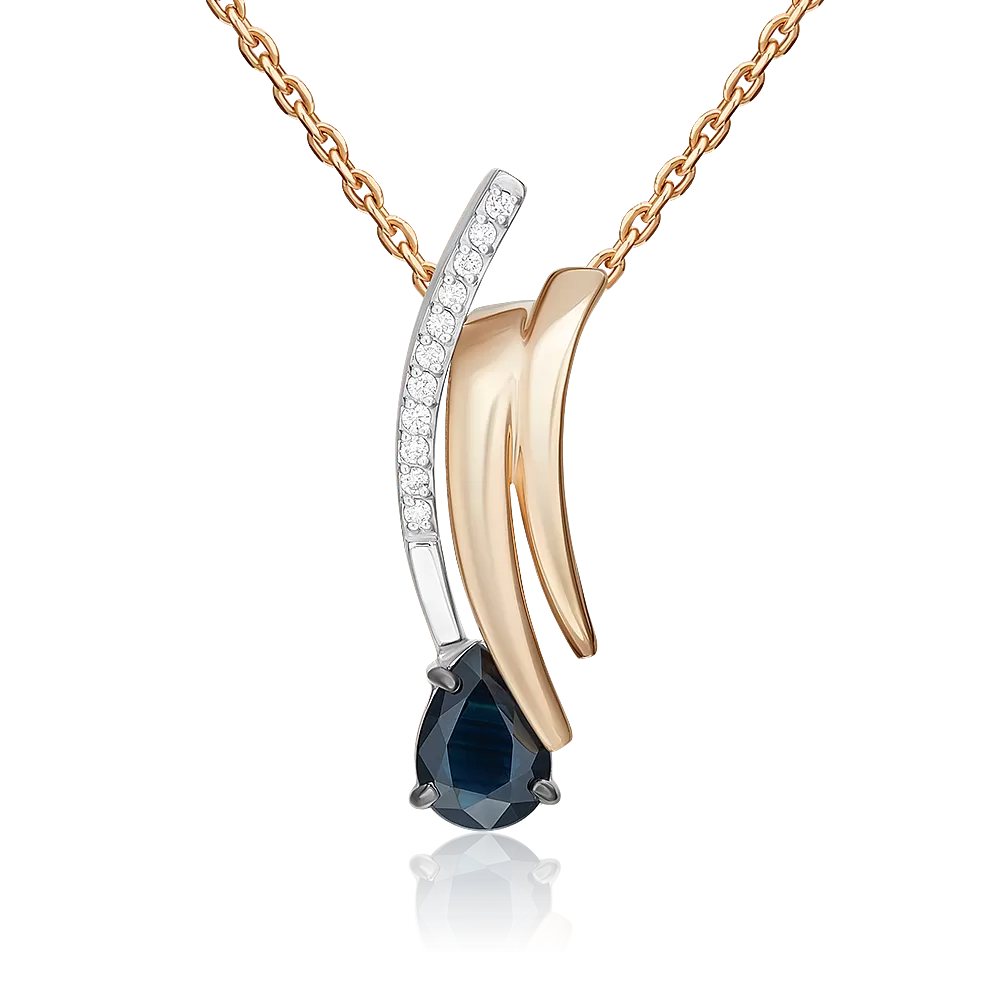 Подвеска из комбинированного золота с сапфиром и бриллиантами 03-3466-00-105-1111