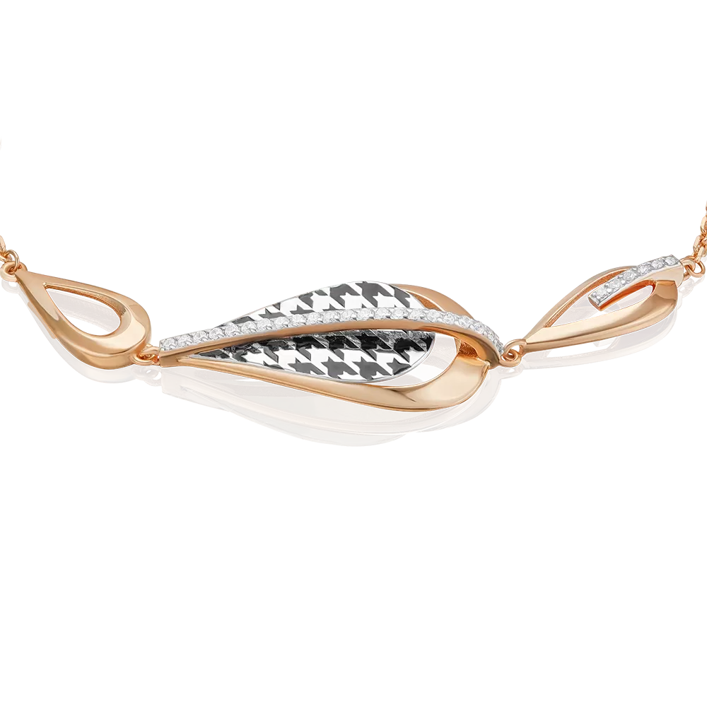 Браслет с принтом «Гусиная лапка» из комбинированного золота с фианитами и эмалью 05-0806-00-401-1111