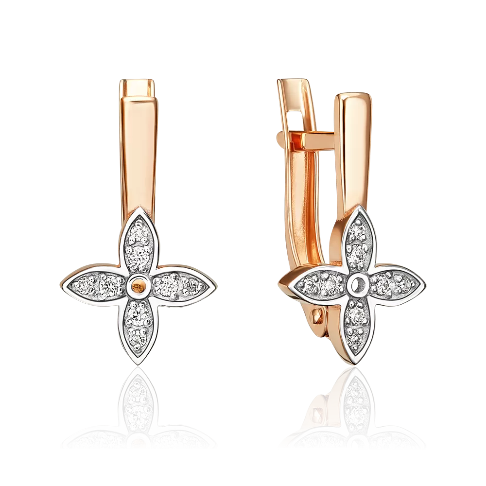 Серьги с английским замком из красного золота с бриллиантами 02-5616-00-101-1110