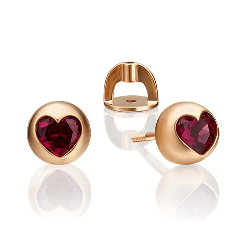 Серьги-пусеты «Сердце» из красного золота с гранатом 02-4577-00-204-1110-57