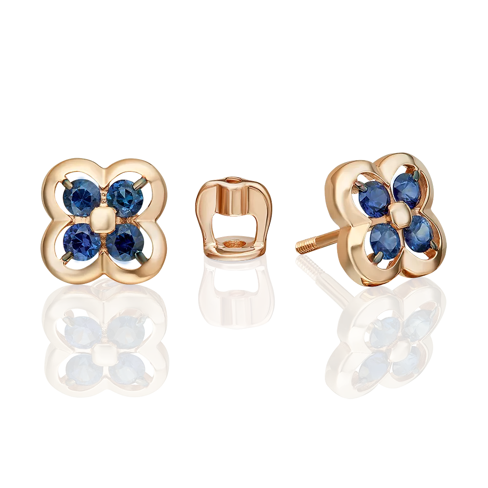 Серьги-пусеты из красного золота с сапфирами 02-5491-00-102-1110