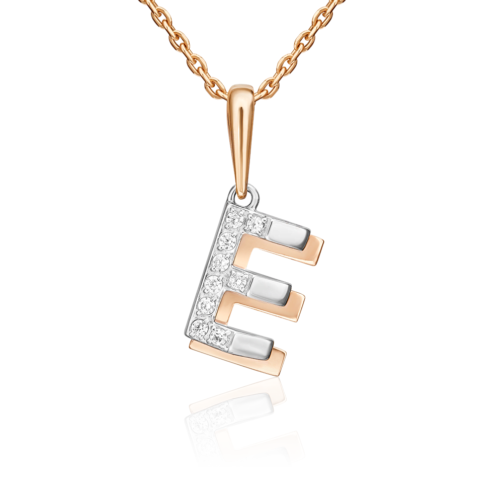 Подвеска «Буква Е» из комбинированного золота с фианитами 03-3418-Е-401-1111