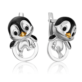 Серьги «Пингвины» с английским замком из серебра c эмалью 02-5149-00-000-0200