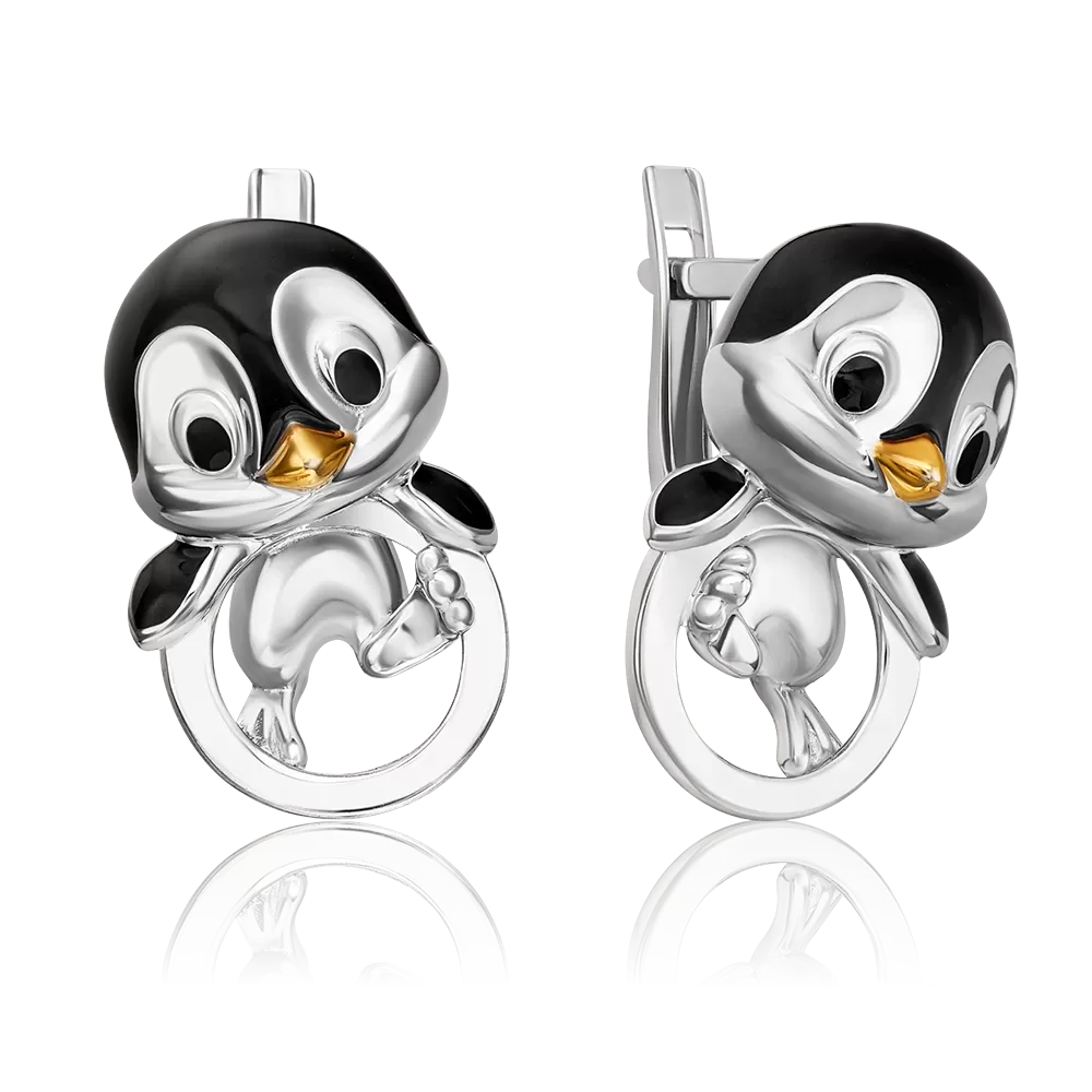 Серьги «Пингвины» с английским замком из серебра с эмалью 02-5149-00-000-0200