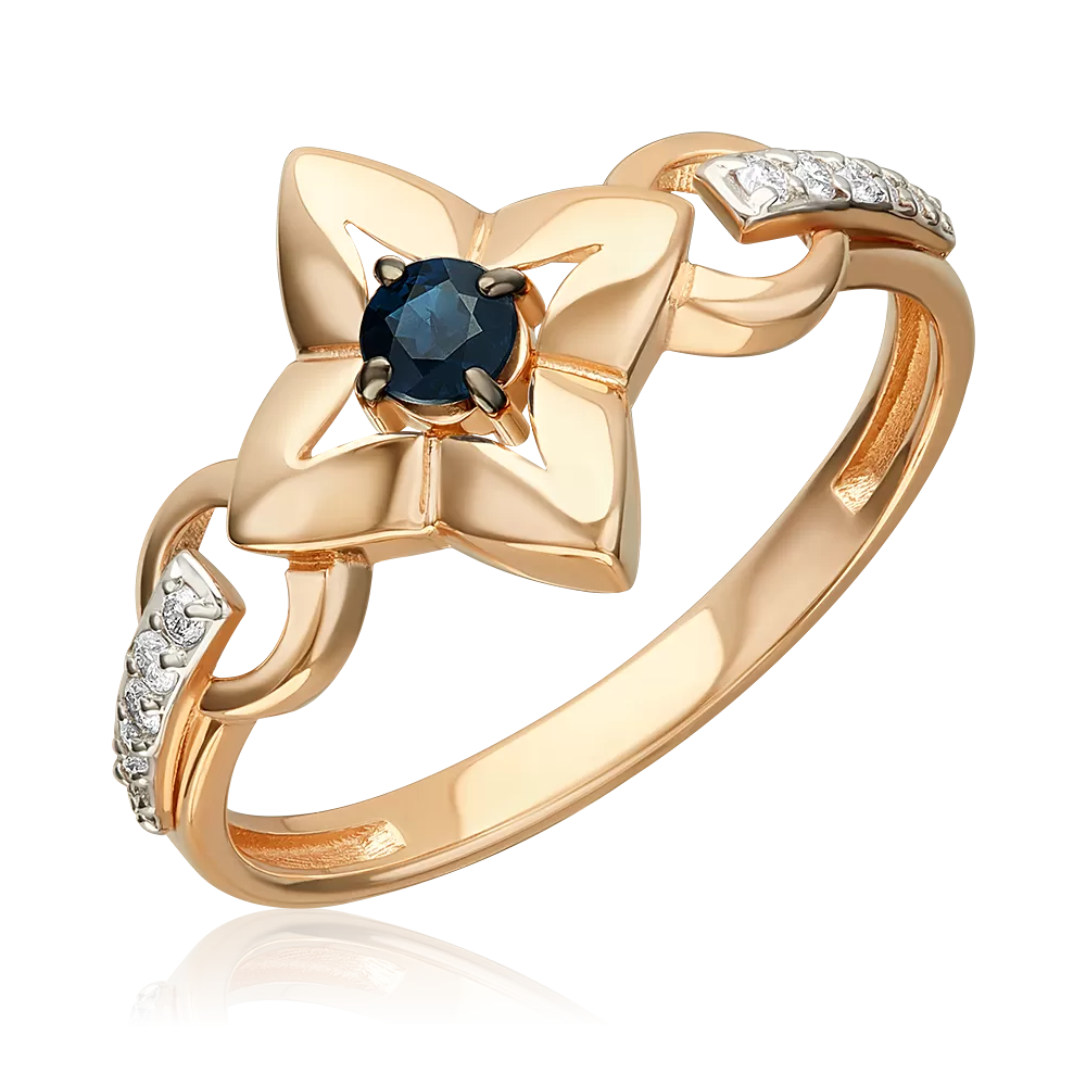 Кольцо из красного золота с сапфиром и бриллиантами 01-5877-00-105-1110