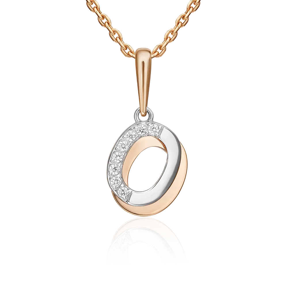 Подвеска «Буква О» из комбинированного золота с фианитами 03-3418-О-401-1111