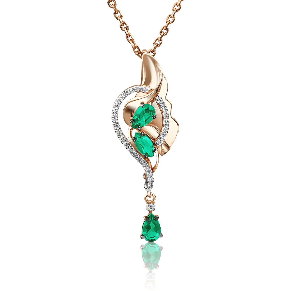 Подвеска из красного золота с изумрудами и бриллиантами 03-2862-00-106-1110-30