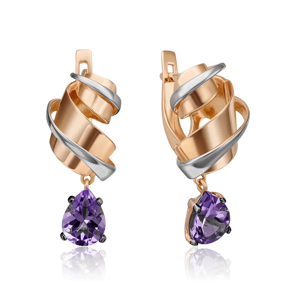 Серьги с английским замком из красного золота с аметистом 02-4377-00-203-1110-57