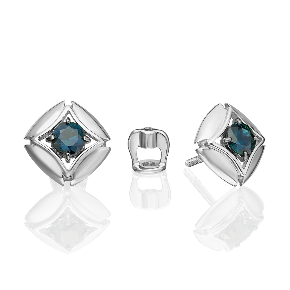 Серьги-пусеты из белого золота с сапфиром 02-5484-00-102-1120