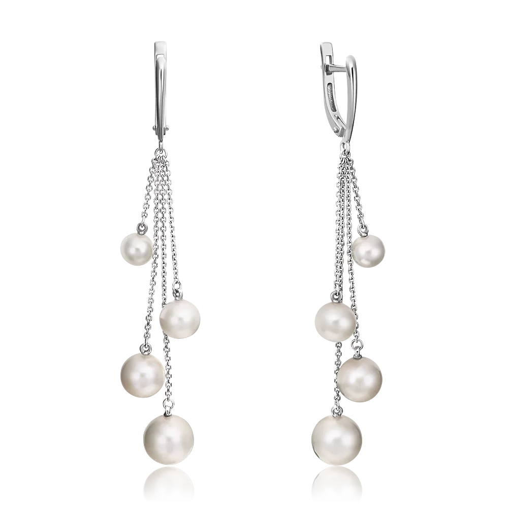 Серьги с английским замком из белого золота с жемчугом культивированным 02-4411-00-301-1120-31