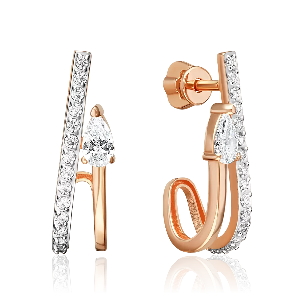 Серьги-пусеты из красного золота с фианитами 02-5654-00-401-1110