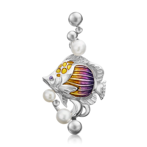 Брошь «Рыбка» из серебра c жемчугом культивированным и эмалью 04-0257-00-301-0200-68