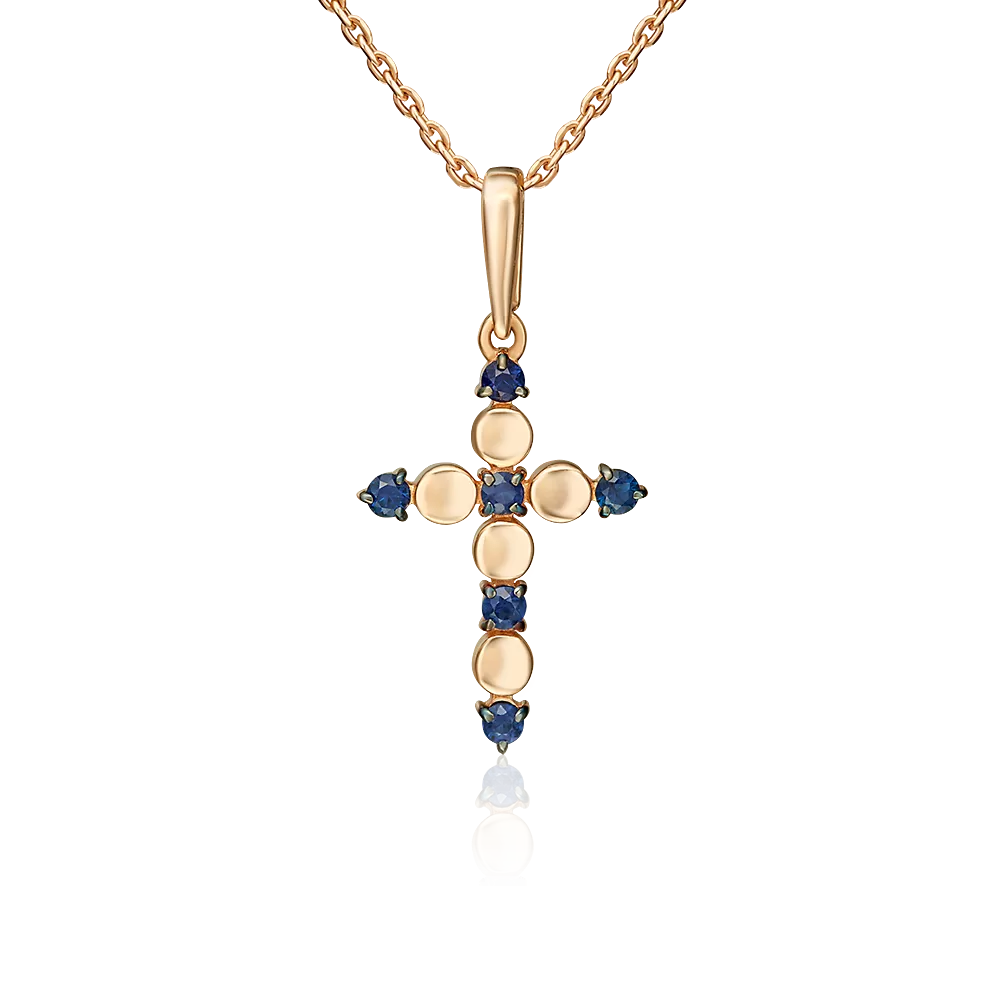 Декоративный крест из красного золота с сапфирами 03-3618-00-102-1110