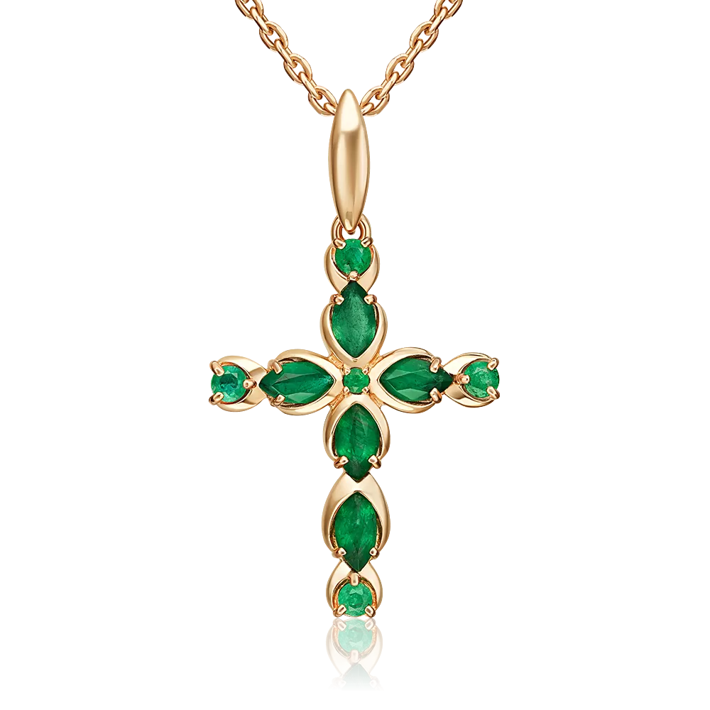 Декоративный крест из красного золота с изумрудами 03-3617-00-103-1110