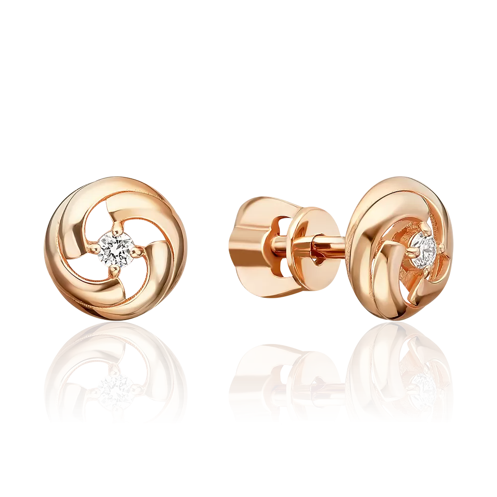 Серьги-пусеты из красного золота с бриллиантом 02-5637-00-101-1110