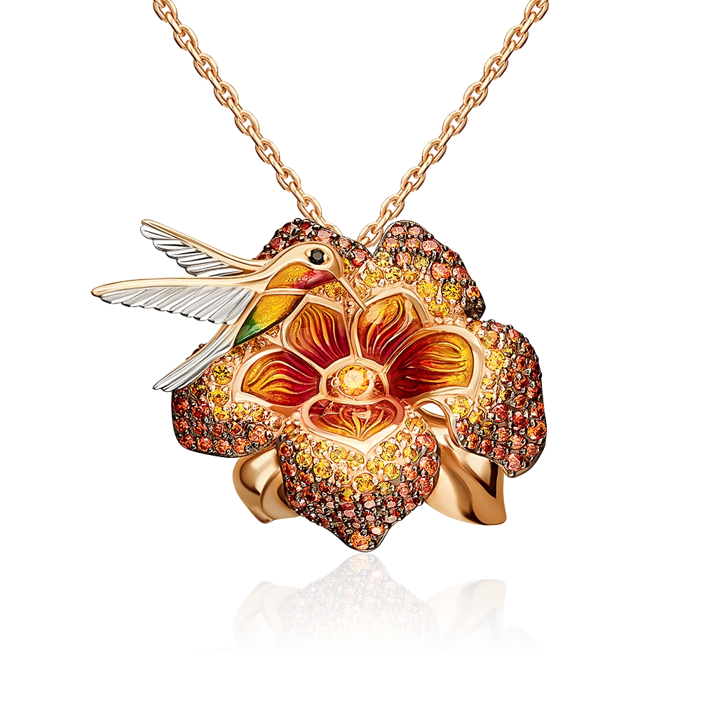 Подвеска «Колибри» из красного золота с фианитами и эмалью 03-2488-00-404-1110-53