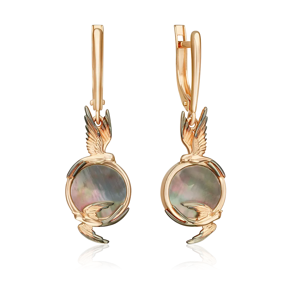 Серьги «Перед грозой» с английским замком из красного золота с перламутром 02-5460-00-746-1110