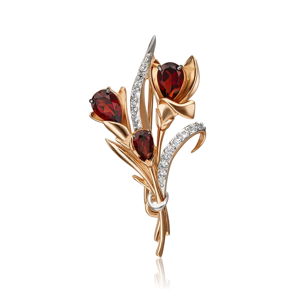 Брошь «Крокусы» из красного золота с гранатами и натуральными топазами white 04-0247-00-264-1110-57