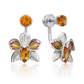 Серьги «Орхидеи» из серебра c цитринами и эмалью 02-4796-00-206-0200-68
