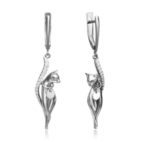 Серьги «Кошки» с английским замком из белого золота c фианитами 02-4396-00-401-1120-48