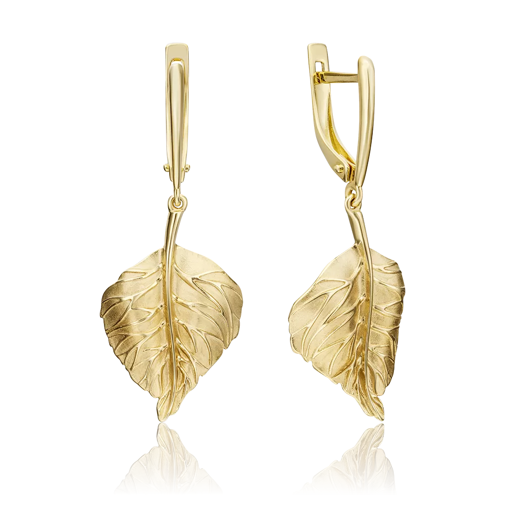 Серьги «Берёзовые листья» с английским замком из лимонного золота 02-4535-00-000-1130-02