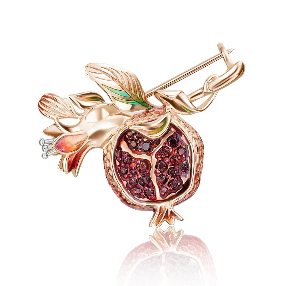 Брошь «Спелый гранат» из красного золота с гранатами и эмалью 04-0186-00-204-1110-57