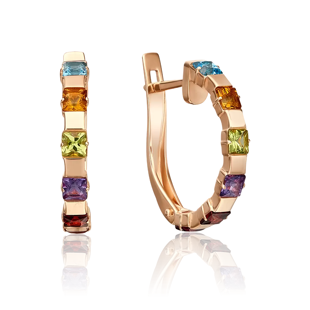 Серьги с английским замком из красного золота с миксом камней 02-4475-00-252-1110-57