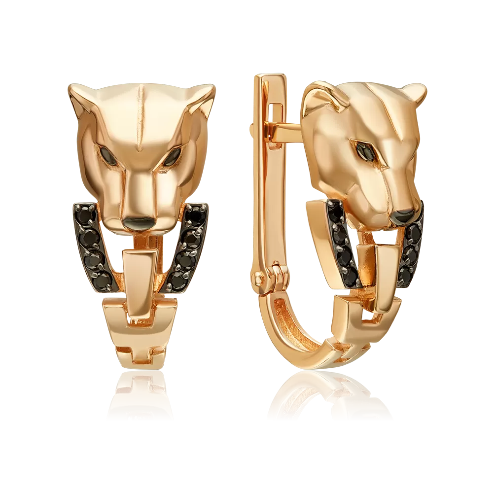 Серьги «Пантеры» с английским замком из красного золота с фианитами 02-5499-00-402-1110