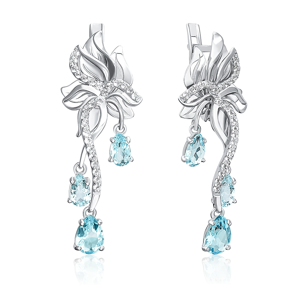 Серьги с английским замком из белого золота с топазами и натуральными топазами white 02-5569-00-201-1120