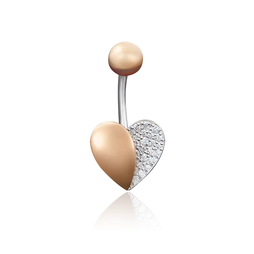 Пирсинг в пупок «Сердце» из комбинированного золота с фианитами 06-3315-00-401-1111-23