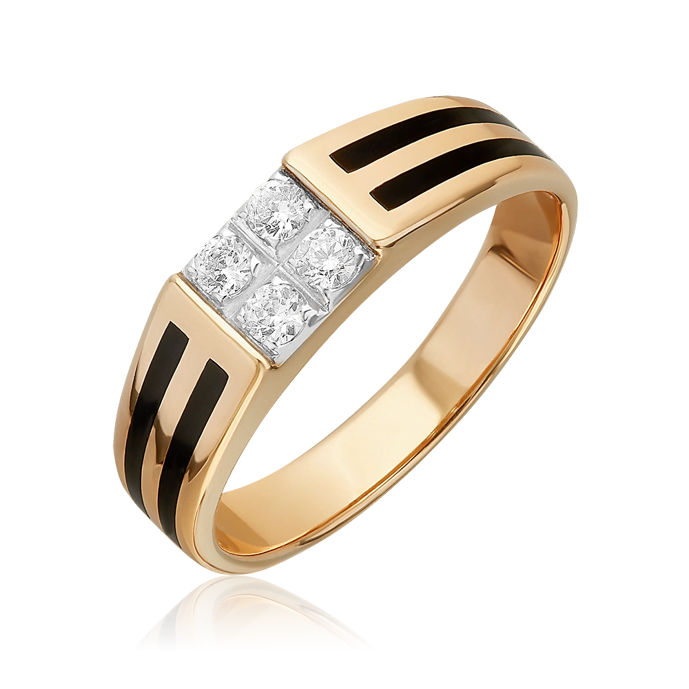 Печатка из красного золота с фианитами и эмалью 01-4510-00-401-1110-25