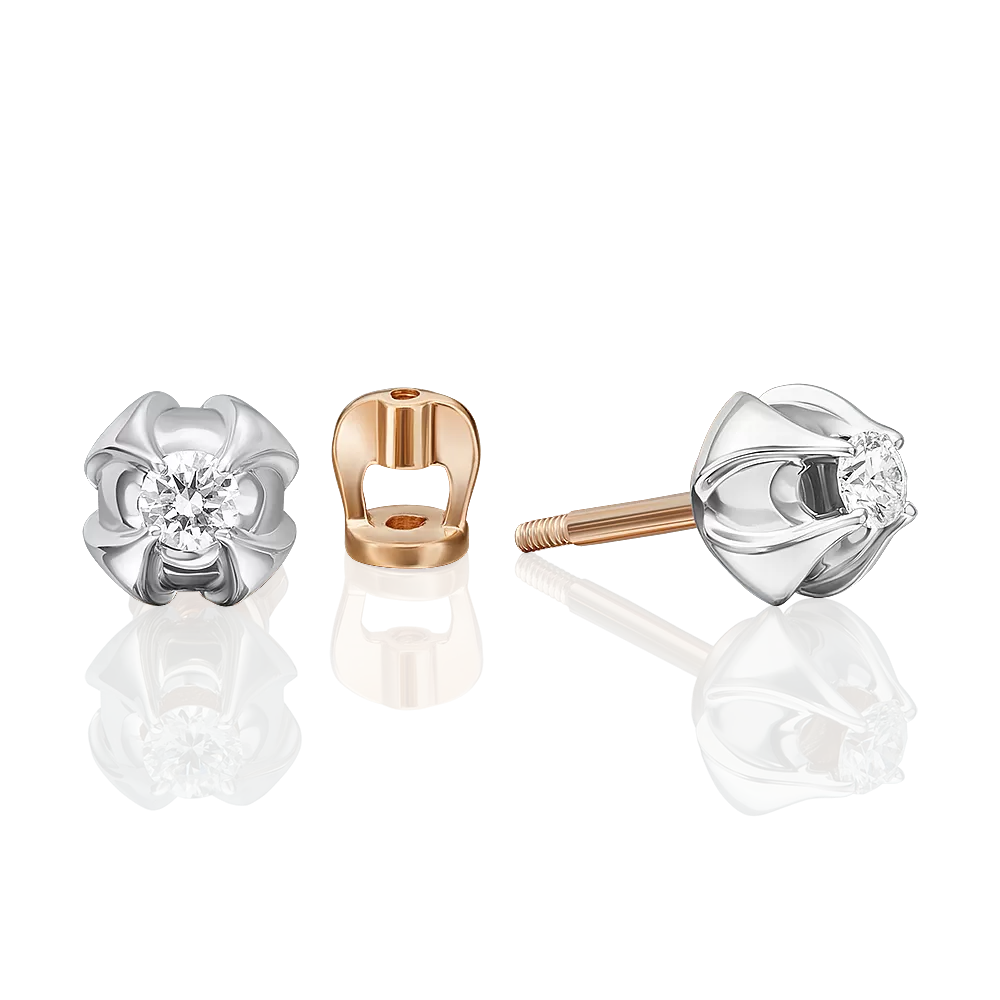 Серьги-пусеты из комбинированного золота с бриллиантом 02-5346-00-101-1111