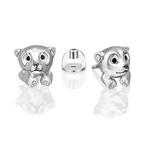 Серьги-пусеты «Белые медведи» из серебра c эмалью 02-5155-00-000-0200