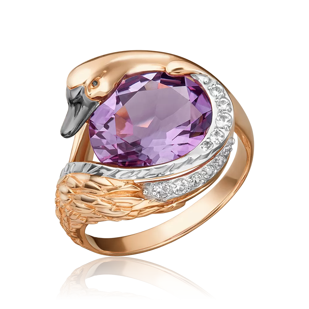 Кольцо «Лебедь» из красного золота с аметистом и натуральными топазами white 01-5464-00-225-1110-46