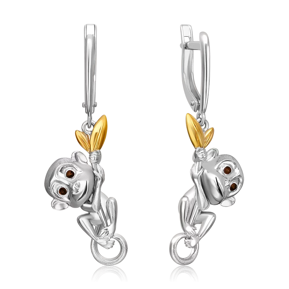 Серьги «Обезьяны» с английским замком из серебра с эмалью 02-5118-00-000-0200