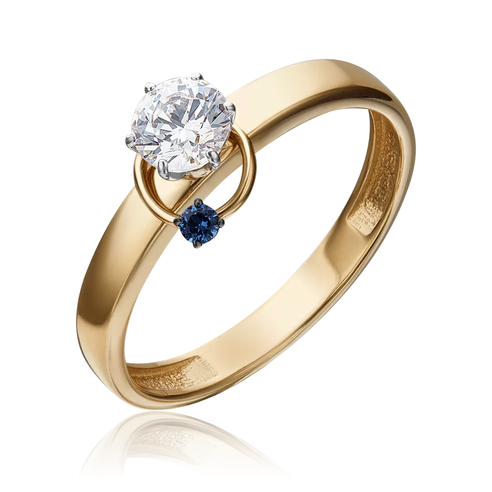 Помолвочное кольцо из комбинированного золота с фианитом и шпинелью синт. 01-5211-00-504-1121-38