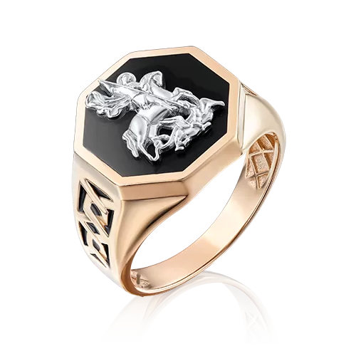 Печатка «Георгий Победоносец» из комбинированного золота с эмалью 01-4826-00-000-1111-25