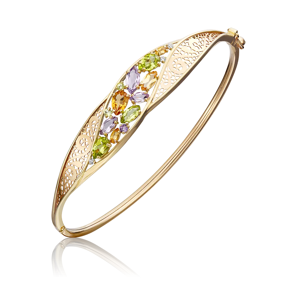 Браслет жесткий из лимонного золота с миксом камней 05-0534-00-251-1130-46