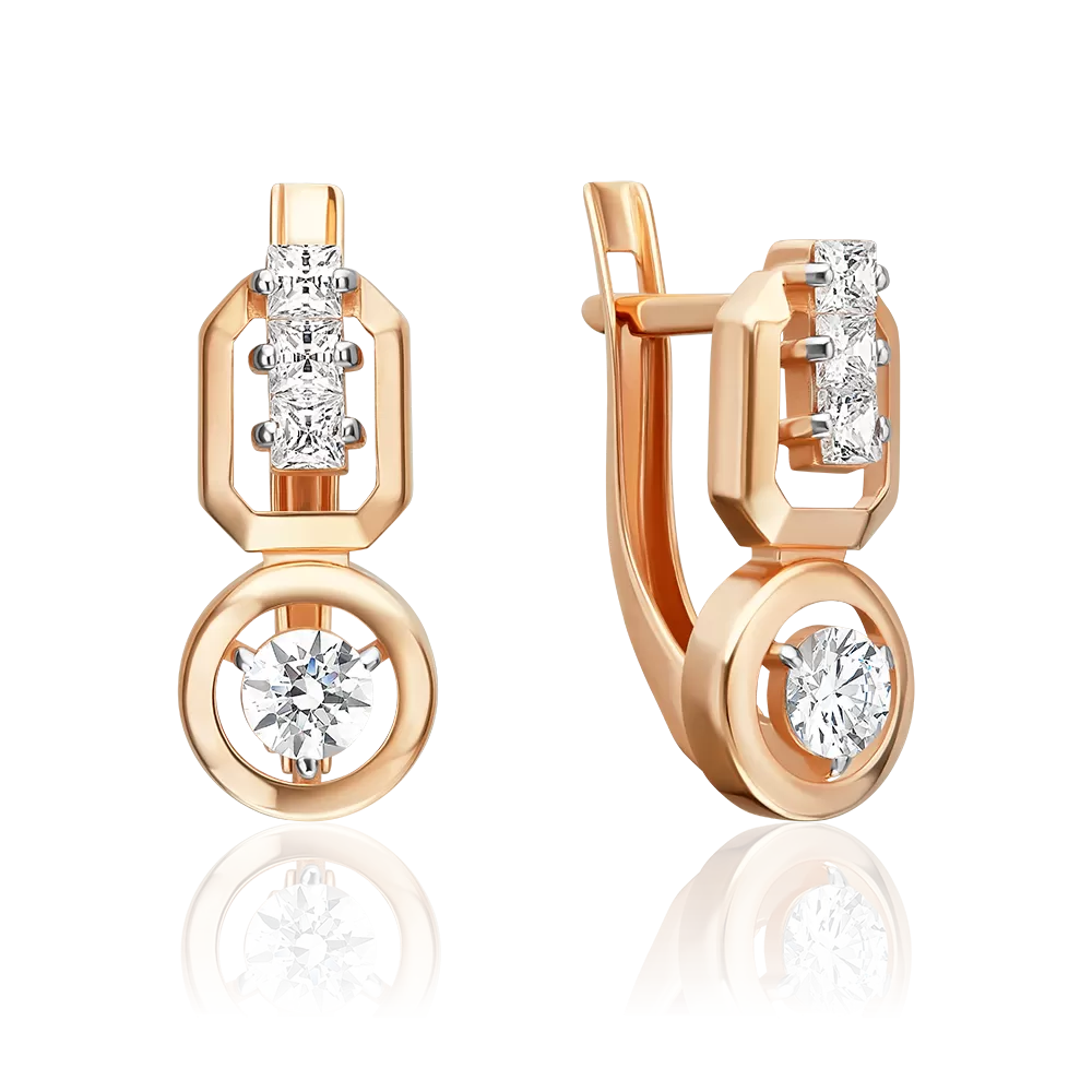 Серьги с английским замком из красного золота с фианитами 02-5664-00-401-1110