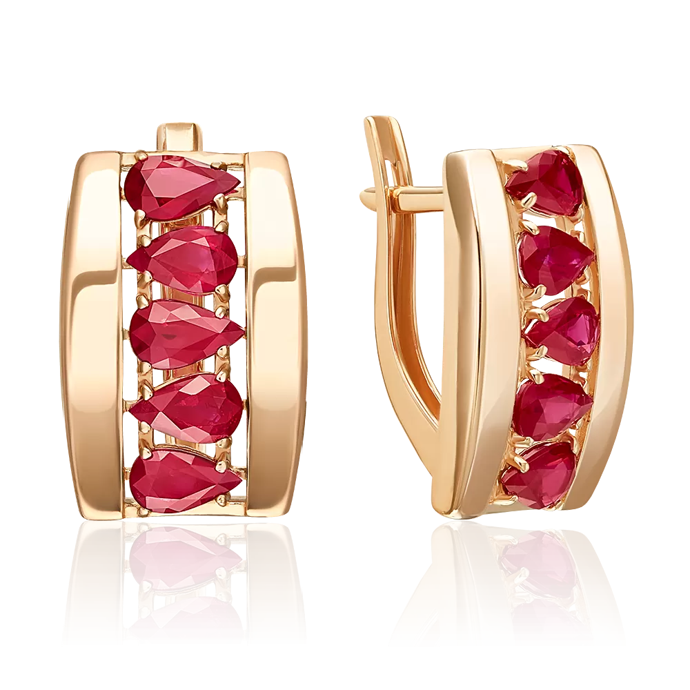 Серьги с английским замком из красного золота с рубинами 02-5471-00-104-1110