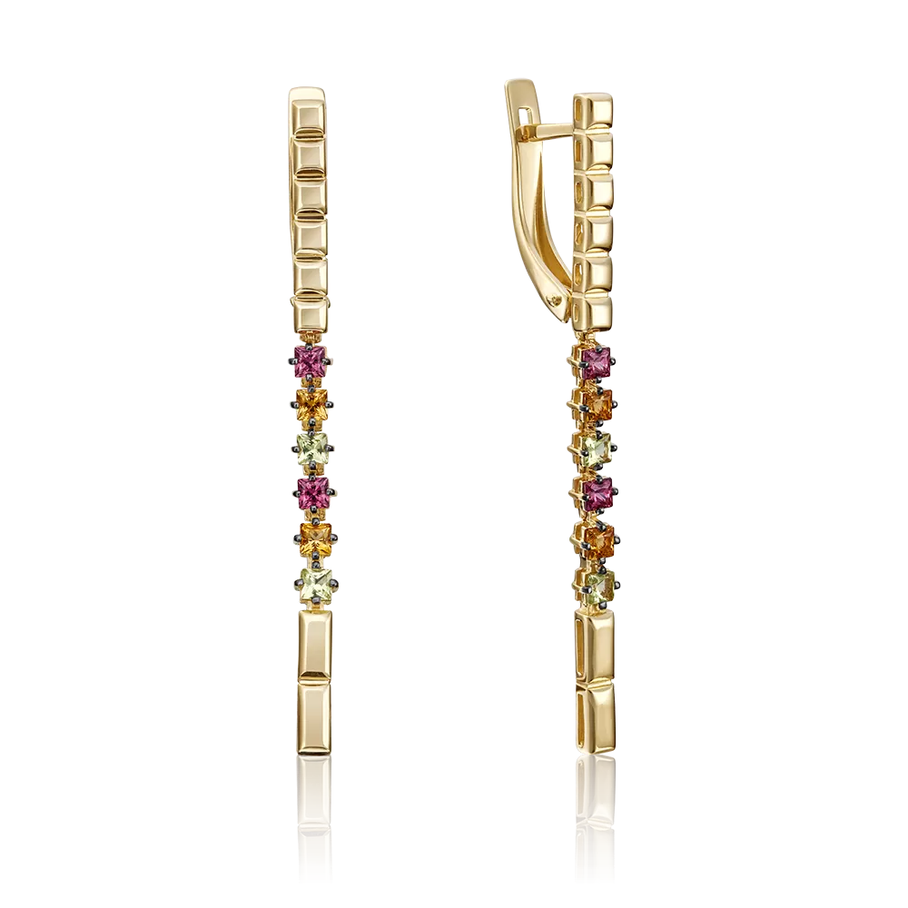 Серьги с английским замком из лимонного золота с миксом камней 02-4287-00-219-1130-57