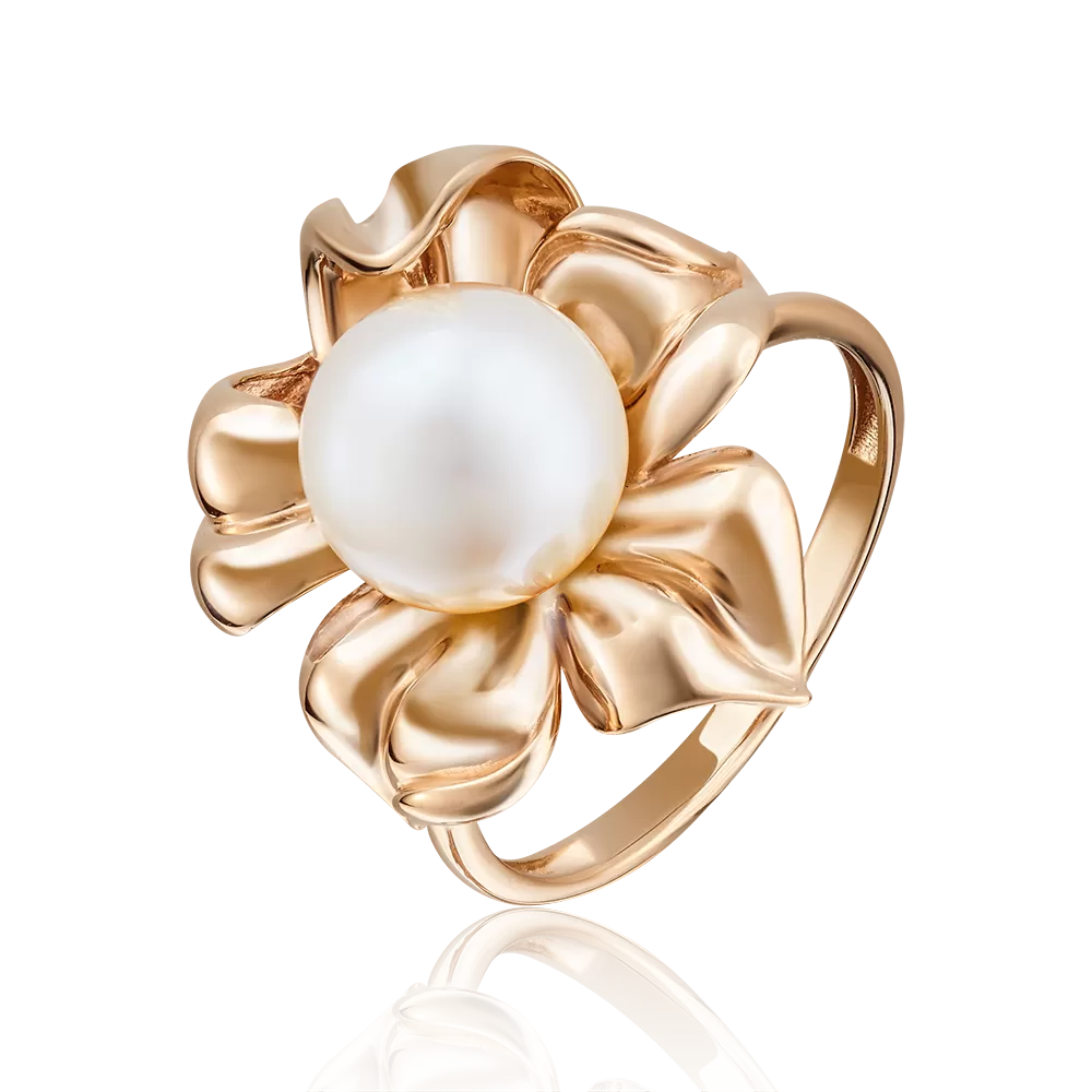 Кольцо «Цветок» из красного золота с жемчугом культивированным 01-4820-00-301-1110-31