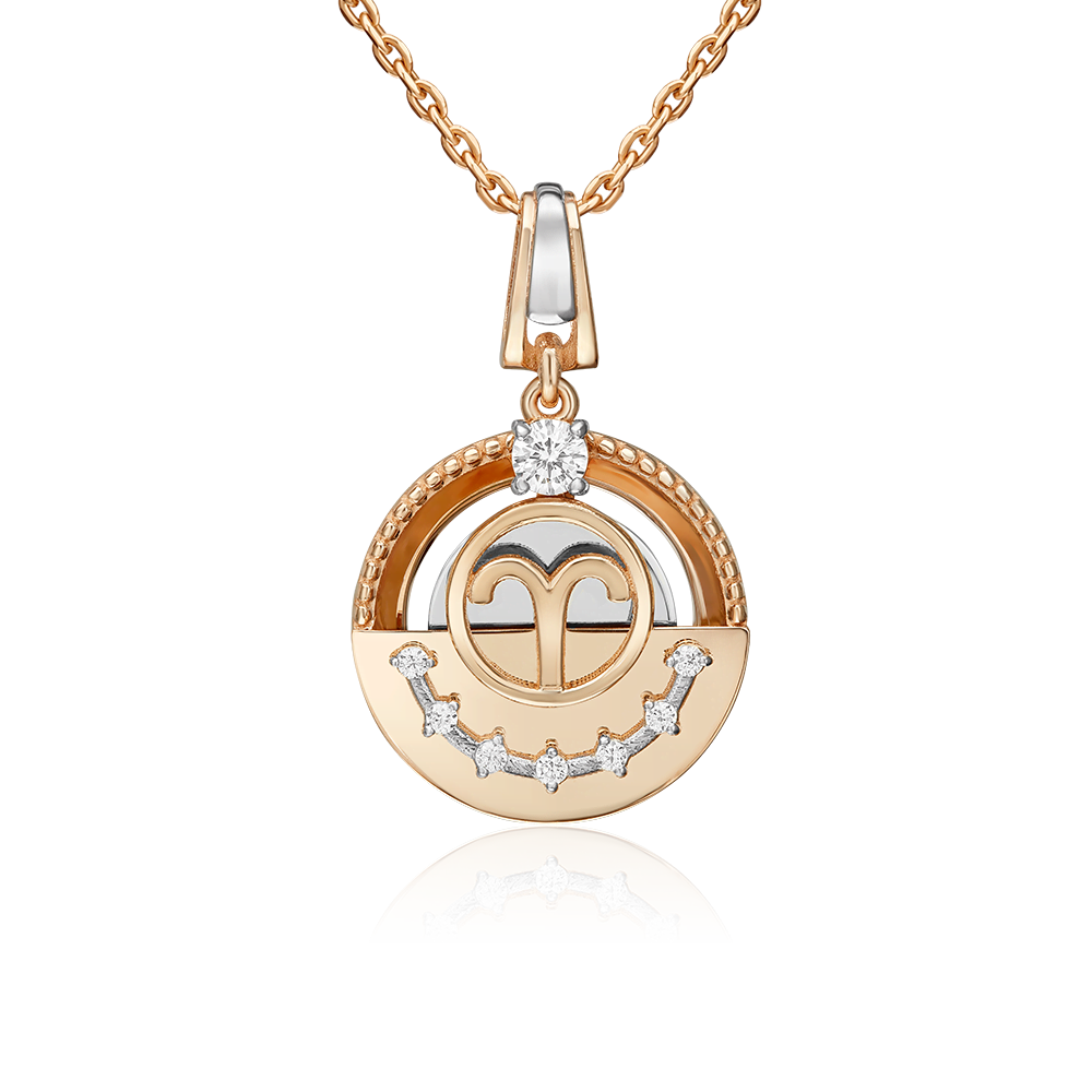 Подвеска «Знак зодиака Овен» из комбинированного золота с фианитами 03-3463-00-401-1111