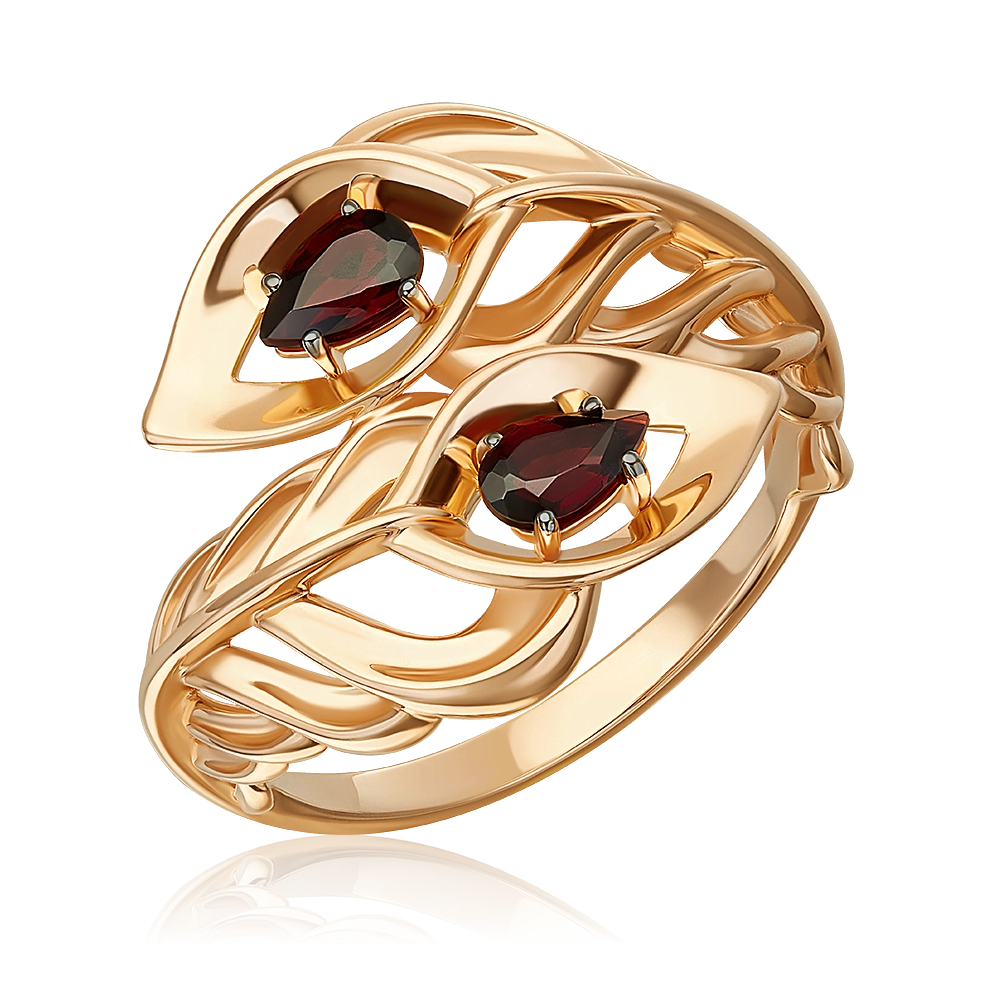 Кольцо «Перо сказочной птицы» из красного золота с гранатами 01-5927-00-204-1110
