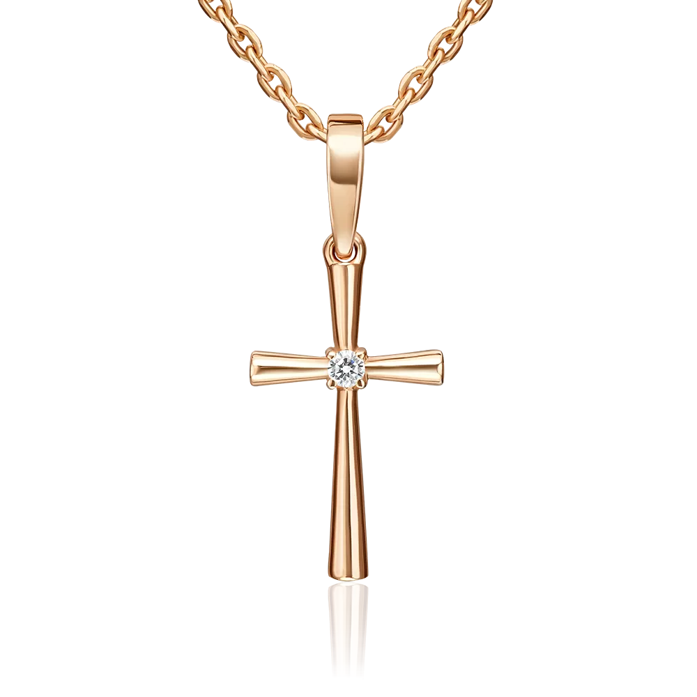 Декоративный крест из красного золота с бриллиантом 03-3709-00-101-1110