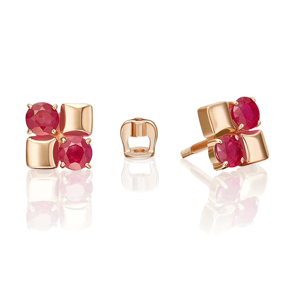 Серьги-пусеты из красного золота с рубинами 02-5492-00-104-1110