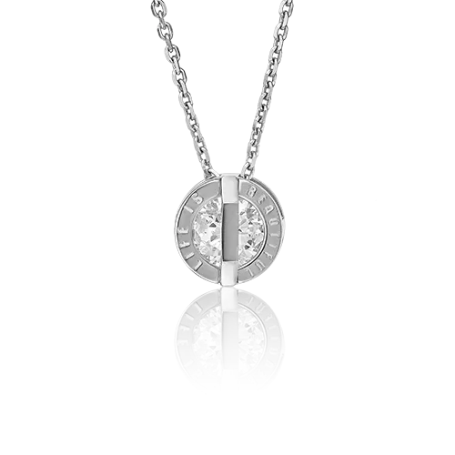 Подвеска-бегунок «Жизнь прекрасна» из белого золота с фианитом 03-3072-00-401-1120