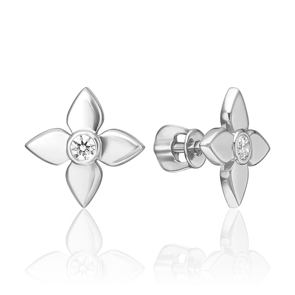 Серьги-пусеты из белого золота с фианитом 02-5536-00-401-1120